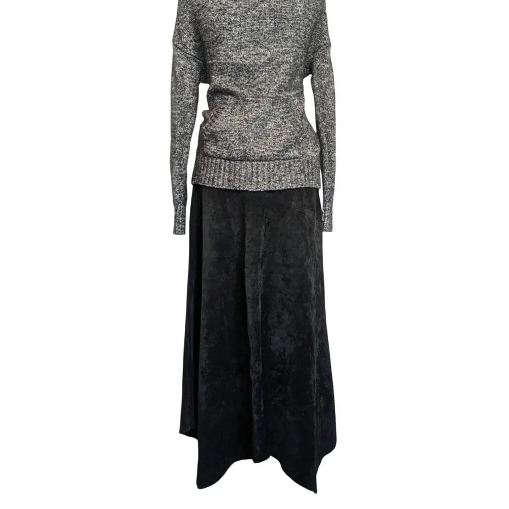Provence d'amour Womens Size 8 Midi Skirt Black Suede Leather Handkerchief Hem